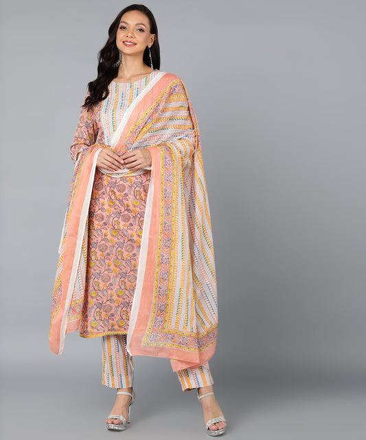Bunkari's Peach Kurta, Palazzo and Duppata Set (Women)