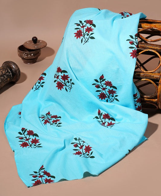 Blue Block Print Boota cotton 42 inch