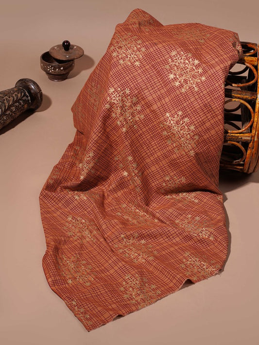Peach block khari & gold cotton 42 inch