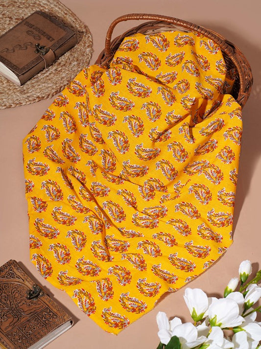 Yellow Floral Block Print cotton 42 inch