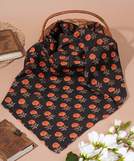 Brown Floral Block print cotton 42 inch