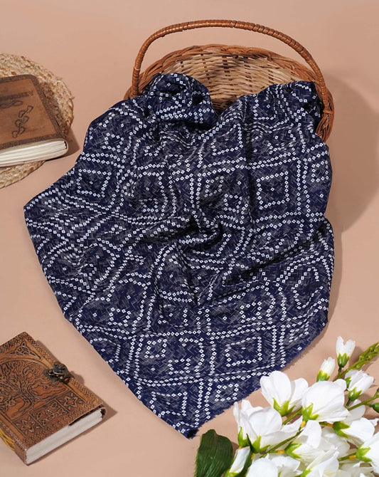 Blue lehriya Khari & gold abstract Rayon 42 inch