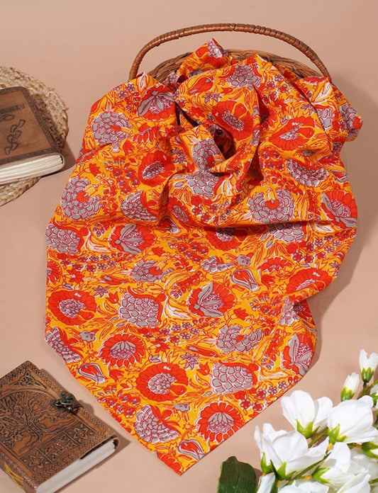 Yellow Floral Print cotton 42 inch