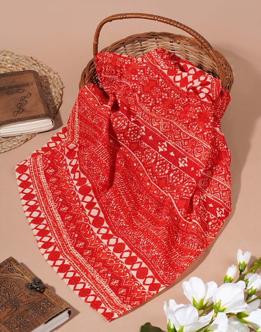 Red Abstract print cotton 42 inch