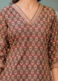 Brown Printed Viscose Rayon Straight Kurti with Matching Pants Set