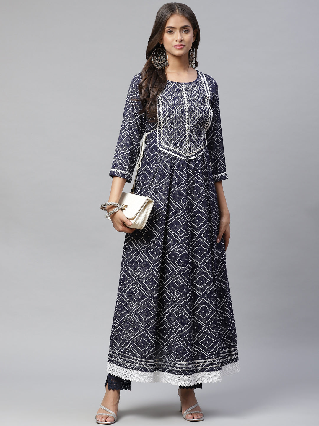 Women Embroidery Anarkali Blue Kurta