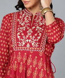 Bunkari's Red Embroidery Anarkali Kurta (Women)