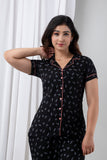 Bunkari Women Shirt & Pyjama set Black Printed