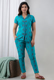 Bunkari Women Shirt & Pyjama set Blue Printed