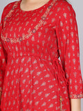 Red Bunkari Women Embroidery Anarkali Kurta