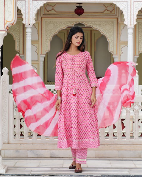 Pink Tie Dye Women Kurta And Palazzo Set