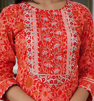 Orange Floral Women Kurta And Palazzo Set