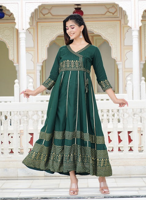 Women Floral Print Anarkali Green Kurta