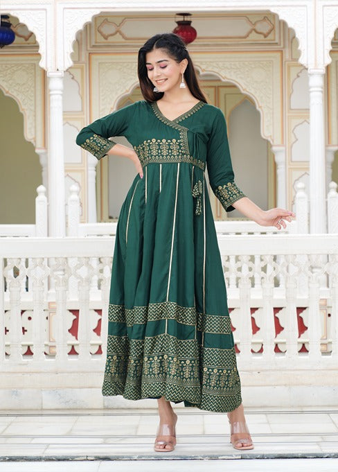 Women Floral Print Anarkali Green Kurta