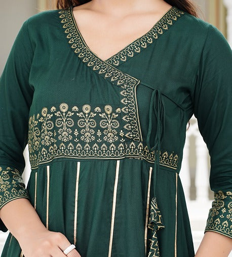 Women Floral Print Anarkali Green Kurta