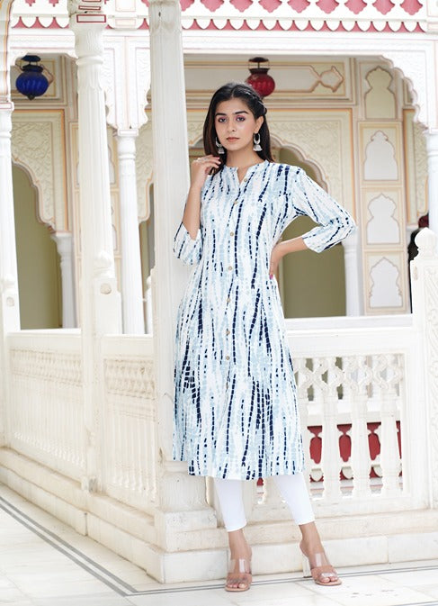 Women Striped A Line Grey Kurta