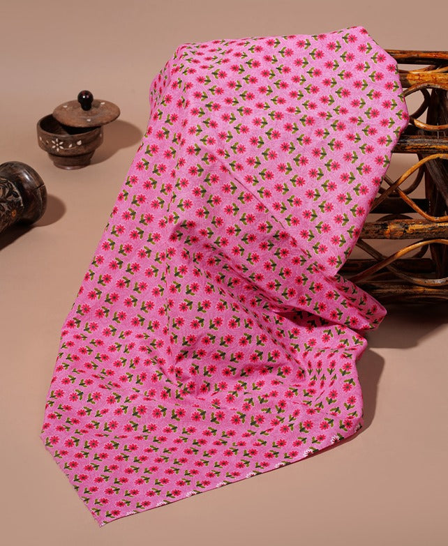 Pink Floral Khari & gold block print cotton 42 inch