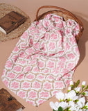 Pink Floral block Khari & gold Rayon 42 inch