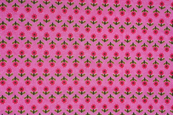 Pink Floral Khari & gold block print cotton 42 inch