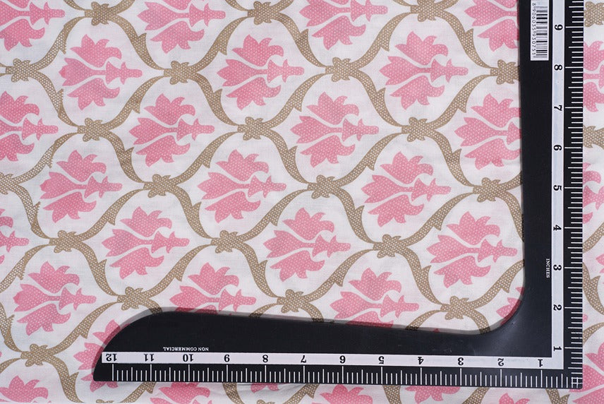 Pink Floral block Khari & gold Rayon 42 inch