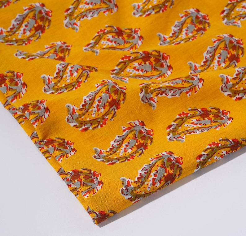 Yellow Floral Block Print cotton 42 inch