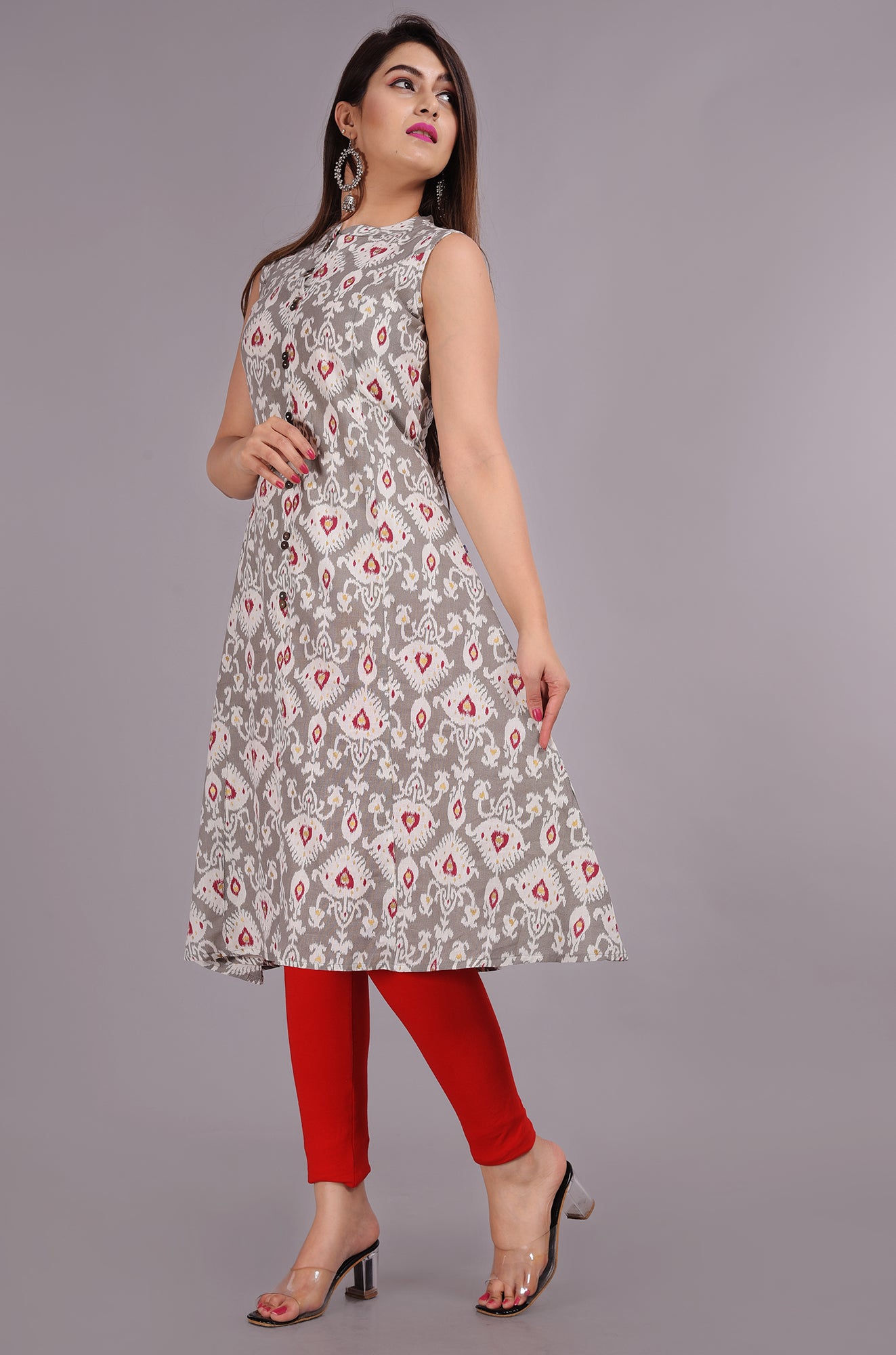 Off White Bunkari Women Printed Straight Kurta