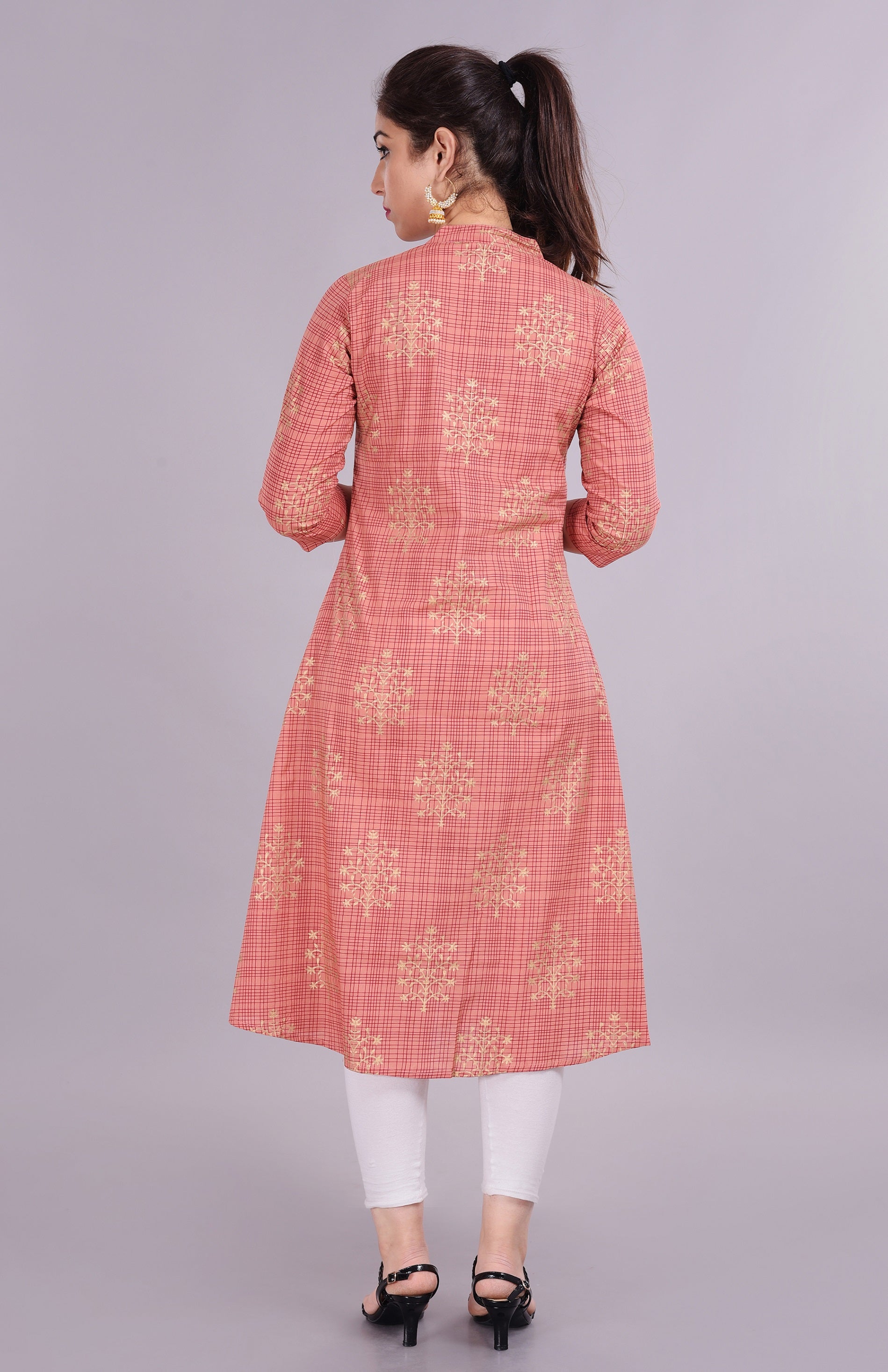 Women Printed A Line Peach Kurta