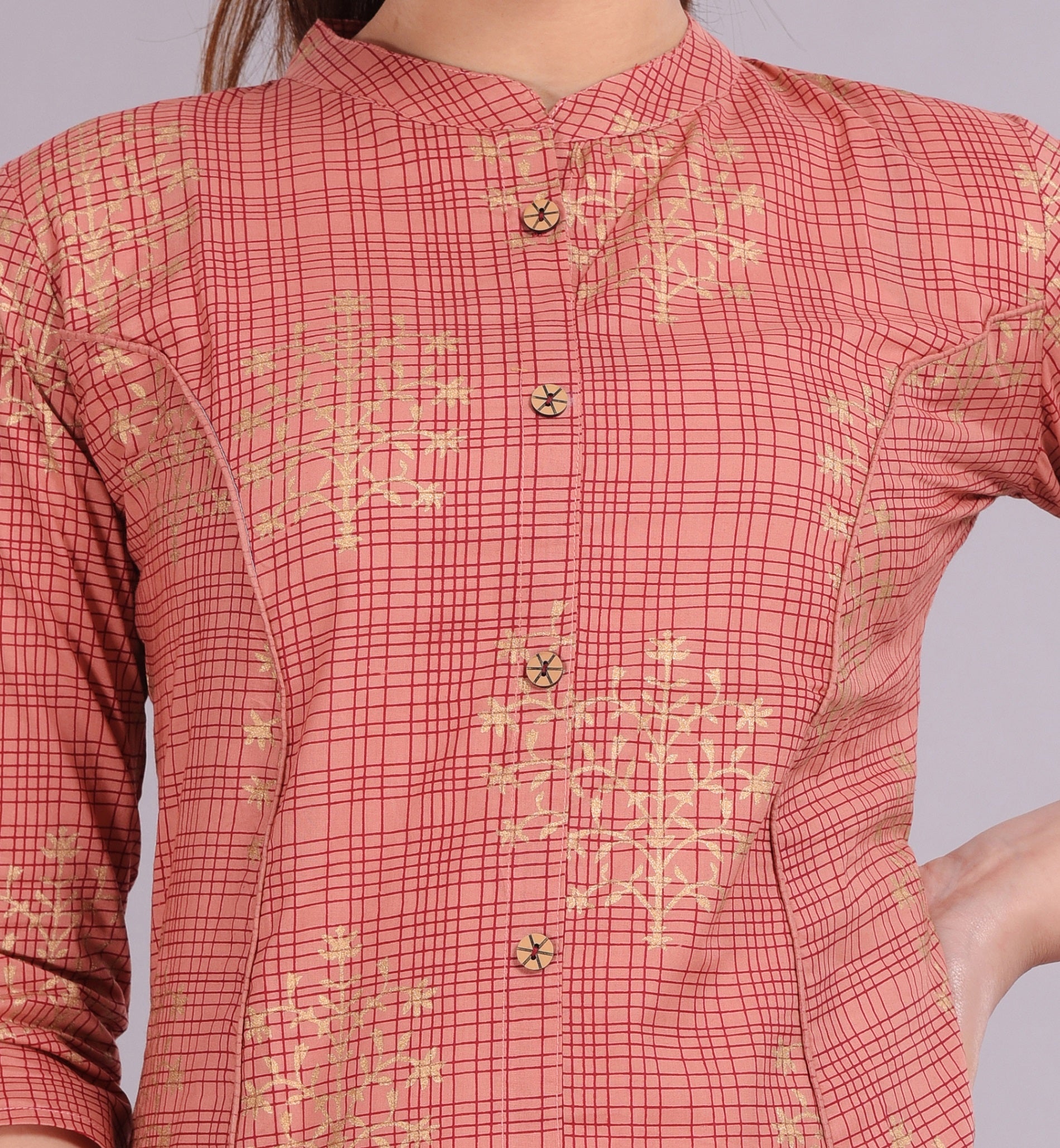 Women Printed A Line Peach Kurta